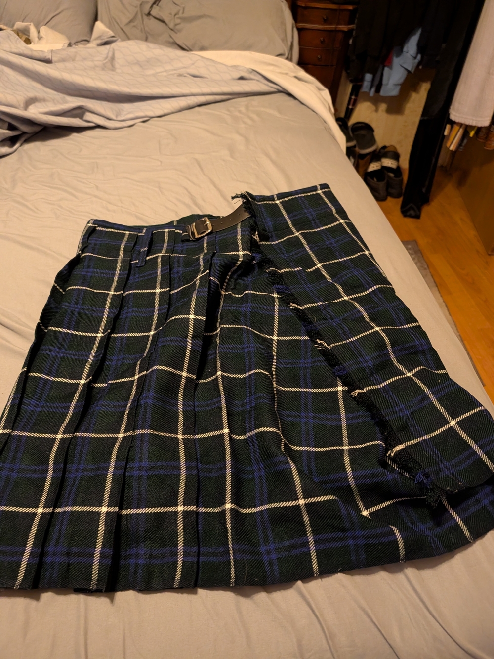 Plaid Pleated Kilt in Black, Blue, Green And White